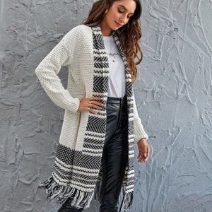 H&M Black & White Long Fringe Cardigan